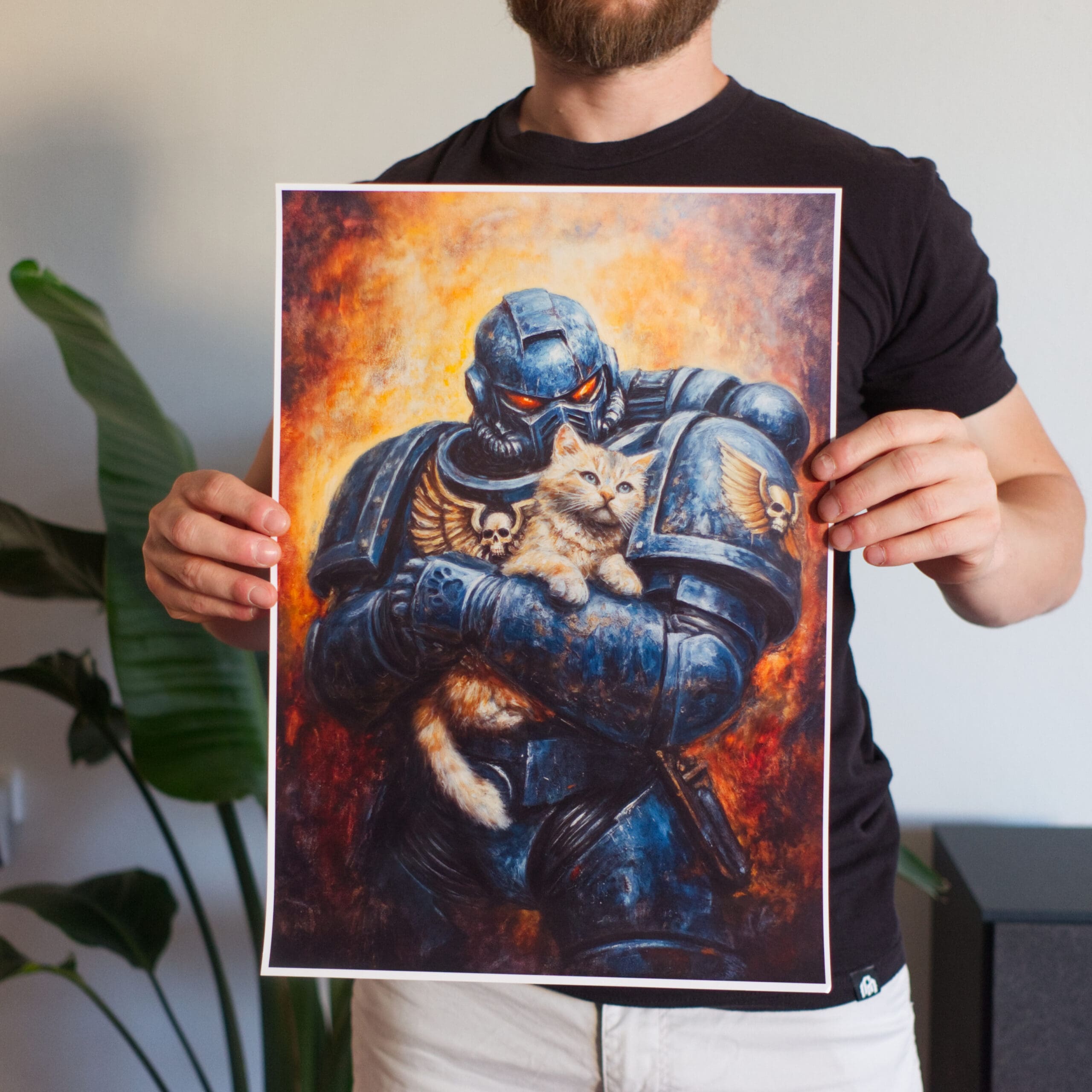 W40k Space Marine protecting a cat