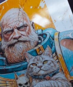Blue Space Marine Guarding Cat Poster – Warhammer Illustration Wall Art Poster - Image 5