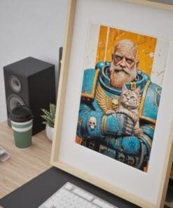 Blue Space Marine Guarding Cat Poster – Warhammer Illustration Wall Art Poster - Image 6