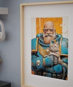 Blue Space Marine Guarding Cat Poster – Warhammer Illustration Wall Art Poster - Image 10